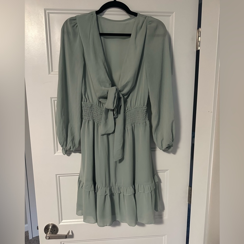 Sage green, flowy, front tie dress. Size medium